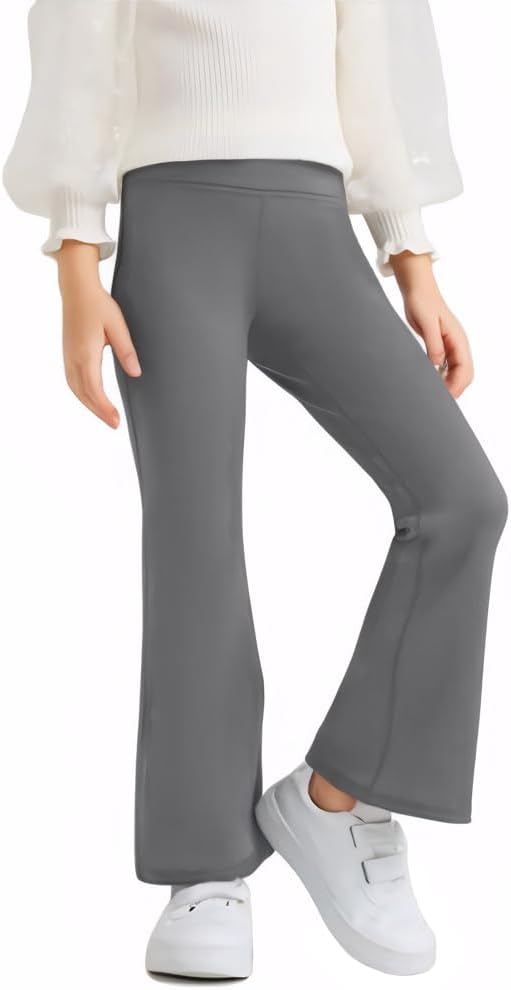 Girls Fleece Lined Flare Leggings Yoga Pants Casual Stretchy High Warm Waisted Bell Bottoms for 5-13Years