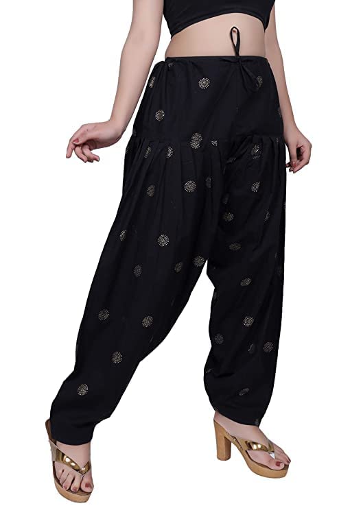 b9 store Woman's Cotton Gold Print Patiala || Gold Print Patiala || Hand Block Patiala || Free Size (Black)-picture-36