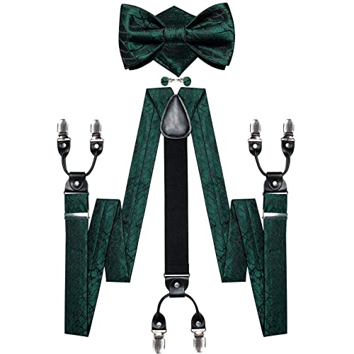 Image of DiBanGu Paisley Bow Tie and Supenders for Men Tuxedo Heavy Duty 6 Clips Suspender Adjustable Y-Shape Mens Trouser Braces