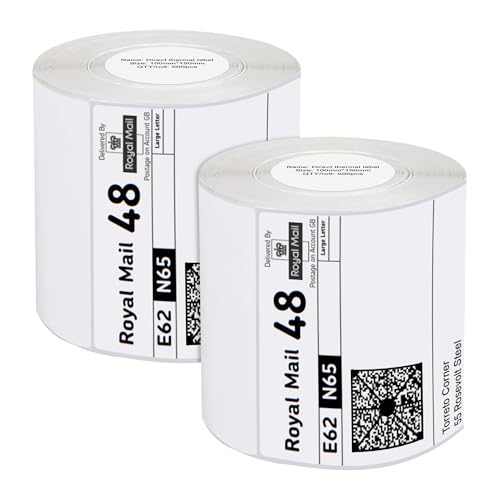 iSOUL 4X6 Direct Thermal Printer Labels 2 Rolls 100mm x 150mm [1000 ] White Permanent Adhesive Shipping Labels Rolls Compatible with Etsy, Shopify, Ebay, Amazon, Royal Mail, FedEx 2 Rolls
