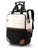 Rolling Puffer Backpack for Women, Wheeled Laptop Backpack, Short-Term Travel Backpack with Wheels, Roller Adults Work Computer Bag, Water Resistant Overnight College Underseat Carry on Luggage, Brown