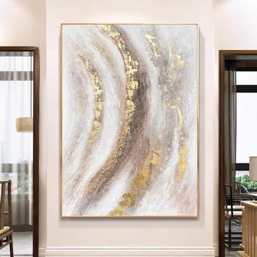 Peintures abstraites peintes à la main sur toile avec lignes d'or texturées