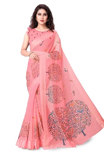 MIRCHI FASHION Women's Cotton Blend Saree With Unstiched Blouse P...