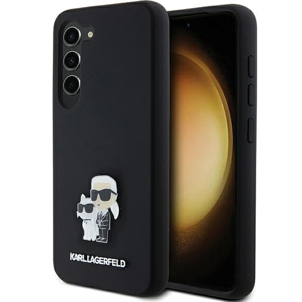 CG MOBILE Karl Lagerfeld KLHCS24SSMHKCNPK Étui Rigide en Silicone Noir pour S24 S921, épingle métallique Karl & Choupette