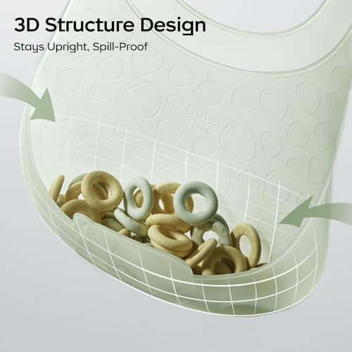 bc babycare Lightweight Silicone Baby Bibs with Adjustable Neck, Toddler Silicone Bibs with 3D Food Catcher Pocket, BPA-Free3