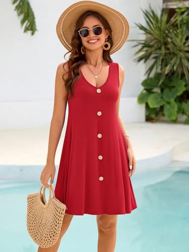 Image of BELAROI Summer Dresses for Women Beach Tshirt Sundress V Neck Casual Swing Tank Dress Swimsuit Cover Ups Pockets