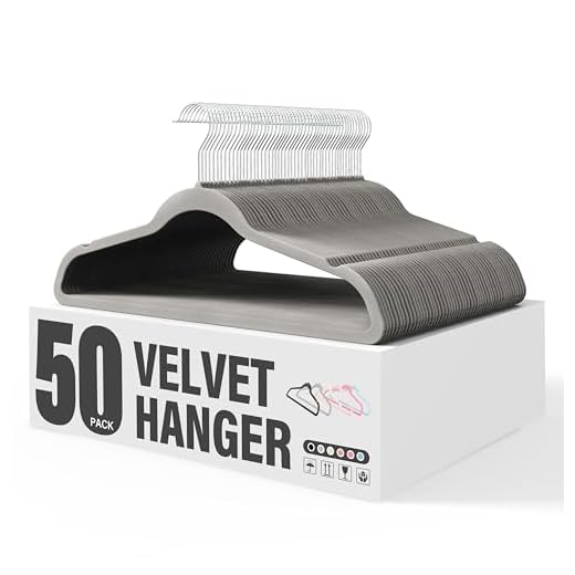 YSSOA Velvet Hangers 50 Pack, Non-Slip Clothes Hangers with Shoulder Notches, 360° Swivel Hooks, Heavy Duty Standard Hanger for Closet Space Saving, Grey