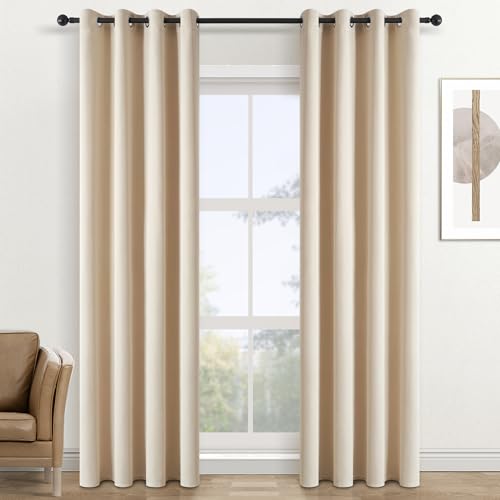 Topfinel Cortinas Salon Modernas Termicas Aislantes Opacas con Ojales para Cocina Habitacion Infantil Dormitorio 2 Piezas 140x240cm Beige