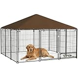 PawHut Outdoor Hundezwinger aus Metall und Oxford-Gewebe mit Futternapfhalter und wetterfestem Dach Geräumiger Raum 211 x 211 x 151 cm Schwarz
