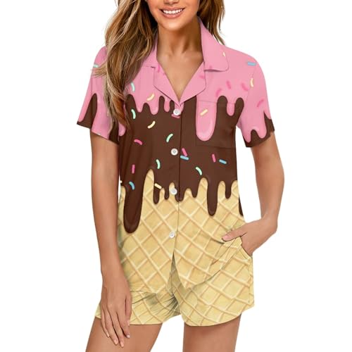 Image of Pjs Womens Short Sleeve Button Down Pajamas Set Two-Piece Nightwear with Pockets