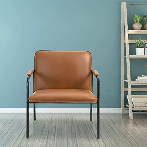 Faux Leather Accent Chair Mid Century Modern Single Sofa Arm Chair For Living Room,Bedroom,Office,Brown #TOP1