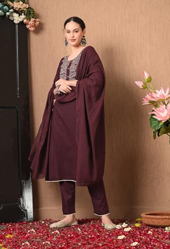 Image of Amazon Brand - Tavasya Women Cotton Anarkali Kurta Pant Dupatta Set | Printed Ethnic Suit Set | Flared Anarkali Kurta with Pant & Dupatta | Festive & Casual Wear