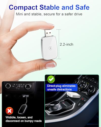 Image of Wireless CarPlay Adapter for Apple iPhone, Convert Wired CarPlay to Wireless, Mini Size with USB-A to USB-C Adapter, Stable Control & No Delay Latency, White