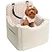 Rosynee Dog Car Seat for Small Medium Dogs - 6.7inch Elevated Dog Booster Car Seats with Deluxe Rose Plush, Washable Safety Pet Carseat Travel Bed with 2 Safety Belts and Storage Pockets(Beige)
