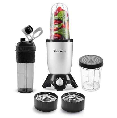 Image of Cookwell Bullet Mixer Grinder (3 Jars, 2 Blades, Metallic Silver), 600 Watts - 2 Year Warranty