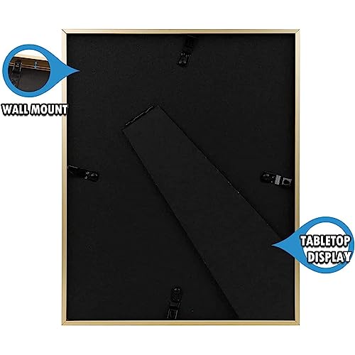 Auear, 8X10 Aluminum Frame In Gold - Real Glass - Made To Display Pictures 5X7 With Ivory Color Mat Horizontal And Vertical Formats For Wall (2 Pack) #TOP3