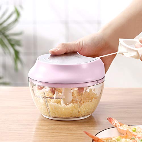 Homeasy Manual Food Chopper, Hand Pull Food Processor Onion Chopper Food Slicer for Vegetables, Nuts & Fruits 500 ml Pink 2 Gallery Image