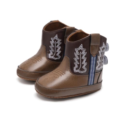 HsdsBebe Baby Western Cowboy Boots Infant Boys Girls First Walker Crib Booties Toddler Non-Slip Moccasins Shoes