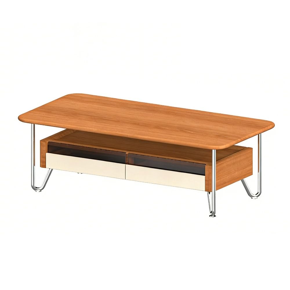 ZTHYSHOZ Side Table Mid Century Modern Coffee Table With Drawers And Open Shelf Light Warm Finish