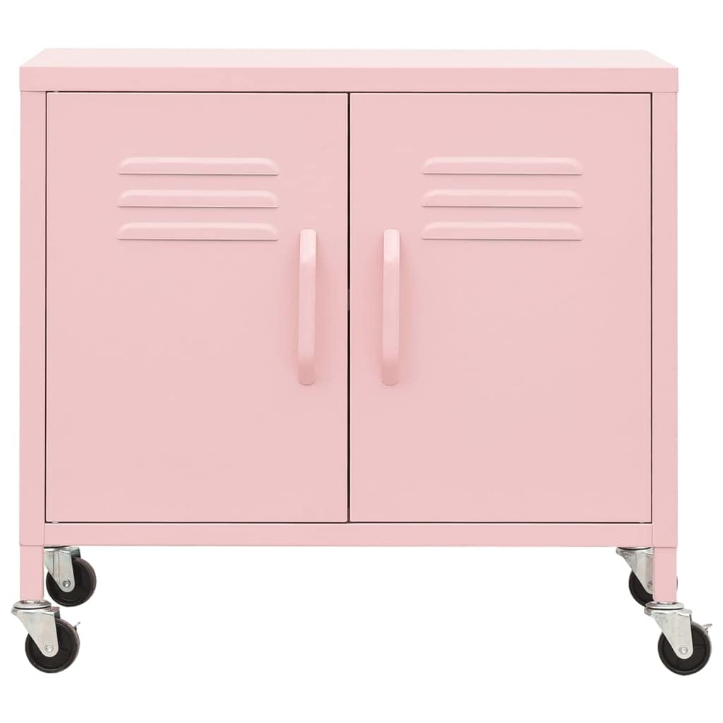 Armadietto portaoggetti in acciaio rosa, 60 x 35 x 56 cm, in metallo, portata 70 kg, base regolabile, ruote, balcone, officina, cantina