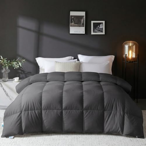 Image of LOVSOUL Fluffy Reversible Duvet Insert,Ultra Soft Brushed Microfiber Cover,Lightweight,Square,Twin Size,Black-Grey,68x90inches.