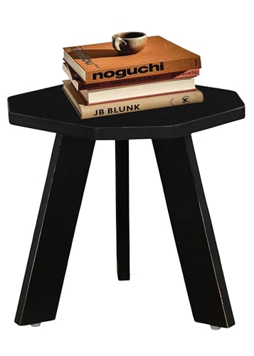 Image of SBF Furniture Wood Mini Hexagonal Side Table, 30 cm, Matte Finish, Modern Minimalist Design, 3 Angled Legs (Wenge Black.)