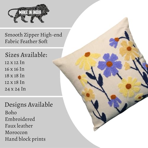 Image of 16X16 Inches Cotton Cushion Covers | Hand Crafted Embroidered Bohemian Cushion Cover for Bedroom | Decorative Boho Cushion Covers for Sofa and Living Room (Set of 1, 16 * 16)