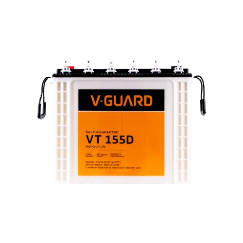 Image of V-Guard VT 155D Tubular Inverter Battery | 150Ah Capacity | Tubular Plate Technology | Low Maintenance | 12V Backup for Home Inverters | 2+2 Years Warranty