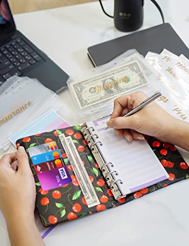 A6 Budget Binder For Money Saving Binder, Pu Leather Budget Planner With 8 Cash Envelopes, Budget Sheets & Rose Gold Category Stickers, Money Organizer For Cash Binder (Red Cherry) #TOP6