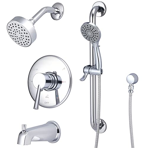 Ensemble douche et baignoire chrome avec pommeau à main monocommande - 2