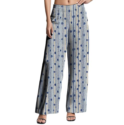Women's High Waist Wide Leg Palazzo Pants Cotton Spandex Geometric Print Summer Casual Lounge Trousers