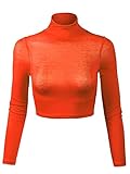 KOGMO Women's Lightweight Fitted Long Sleeve Turtleneck Crop Top with Stretch