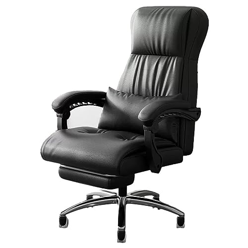 FHSLKXIM Sillón Reclinable Ergonómico, Sillas con Reposabrazos Ajustables, Silla Reclinable para Computadora con Ruedas Giratorias Y Reposapiés Retráctil, Silla De Cuero PU, para ，Black