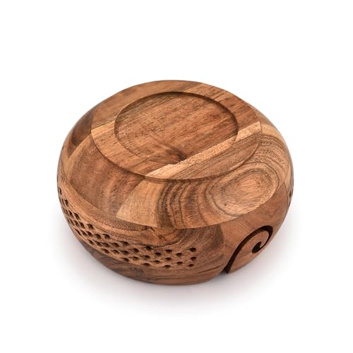 Image of Kimona Yarn Storage Wooden Yarn Bowl Hand Made for Knitting and Crochet Crocheting Accessories and Supplies Organizer (7 inch x 7 inch x 4 inch)