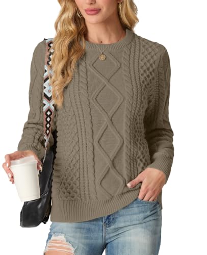 Image of GRECERELLE 2026 Womens Fall Winter Long Sleeve Casual Pullover Sweater Tops | Crewneck, Cable Knit, Chunky, Vintage Style, Anti-static(XS-2XL)
