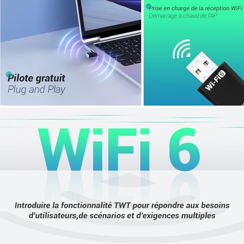 Clé WiFi 6 Puissante AX900 Mbps - Clé WiFi pour PC Double Bande 2.4GHz/5GHz, Dongle WiFi, Adaptateur USB WiFi Compatible avec Windows 11/10/8.1/8/7