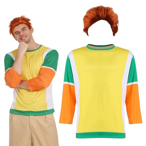GLIGARA Halloween Hotel Costume Kit Include Short Orange Cosplay Wig and Yellow and Green T Shirts (M)