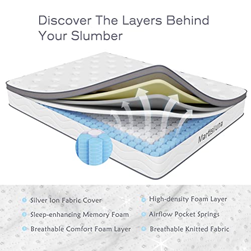 Martisiluna Twin Mattress, 10.5 Inch Memory Foam Hybrid Twin Mattress In A Box, With Antistatic Silver Fiber Fabric, Double Edge Support & Pressure Relief, Certipur-Us Certified #TOP5
