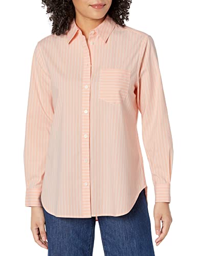Foxcroft Women's Boyfriend Long Sleeve Stripe Blouse, Peach Sorbet, 16 #TOP15