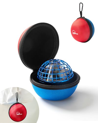 Tikduck Flying Orb Ball Toys Storage Case, Round Portable Hard EVA Carrying Case Storage Bag with Carabiner for Fly Ball Toys, Coins, Earphone, Charging Cable, SD Memory Card and Keys (Red Blue)