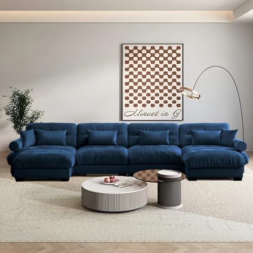 Image of SoarFlash Sectional Sofa Couch, U Shaped Modern Modular Sofa with Solid Wood Legs, Couches Sofas for Living Room Apartment, Comfortable Couches, Blue