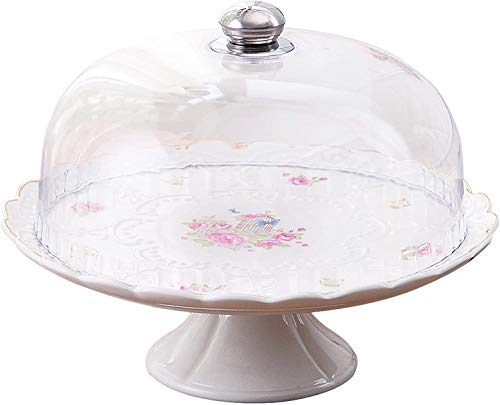 YBK Tech Strength - Soporte para tartas de porcelana con tapa de cúpula de plástico acrílico, diseño de rosas y mariposas, porcelana, #2, 27 centimeters Cover