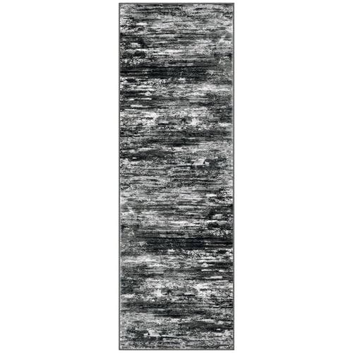 KOZYFLY Modern Abstract Kitchen Runner Rug, 2x6 Washable Rug Runner Non-Slip Soft Striped Hallway Runner Rugs, Black Grey Print Carpet Runner for Entryway Bathroom Laundry Room Foyer by KOZYFLY - Used condition - Image 8