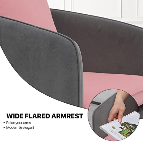 Monibloom Accent Chair Upholstered Barrel Armchair, Suede Sofa Chairs For Bedroom, Living Room, Mid Century Modern Comfy Reading Chair With Metal Legs, Pink/Gray Contrasting Colors Tub Round Chair #TOP5