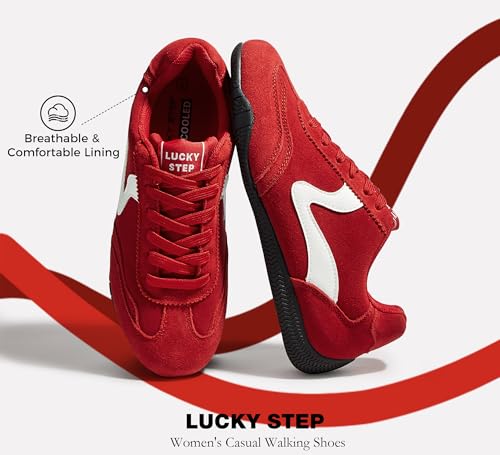 LUCKY STEP Women's Casual Walking Shoes Lifestyle Lightweight Suede Classic Non Slip Trendy Cute Comfortable Running Retro Lace-up Fashion Sneakers2
