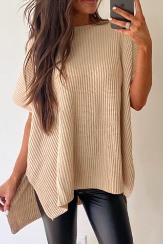 Versatile Tunic-Length Sweater in Apricot with Side Slits Detail,Apricot,(US 8-10) M2
