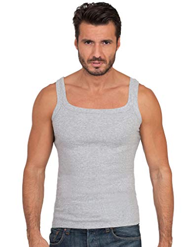  Basic Cotton Canotta Intimo Uomo a Costine Scollata Canottiera Intima Spalla Stretta 100% Puro Cotone Vogatore Made in Italy (Grigio, 4 - M)