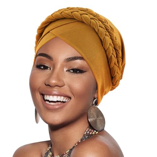 Image of DRESHOW African Women Turban Caps Beanie Twist Headscarf Pre-Tied Double Twisted Braid Hair Cover Wrap Hat Chemo Cancer Cap