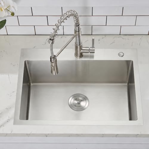 Image of 24 Inch Drop In Kitchen Sink, 304 Stainless Steel, Brushed Nickel