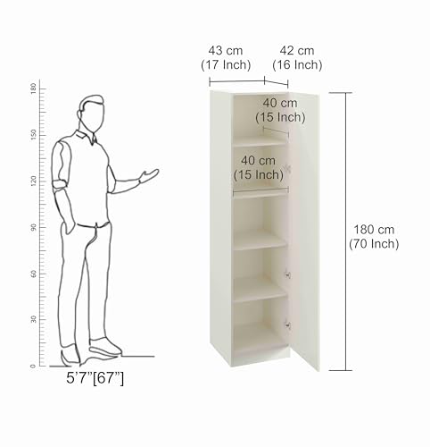 Image of Burlyworth Fanciable Engineering Wood Wardrobe Almirah for Clothes with 1 Door | Single Door Cabinet Closet Organizer | Multipurpose Cupboard for Bedroom Living Room | 43 x 42 x 180 CM (White)